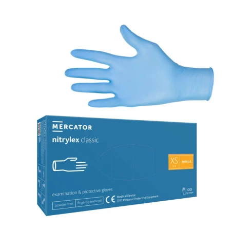 Rękawiczki nitrylowe XS niebieskie Mercator Nitrylex Classic 100sztuk