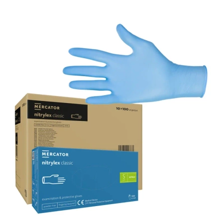 Rękawiczki nitrylowe S niebieskie Mercator Nitrylex Classic 100sztuk karton 10op