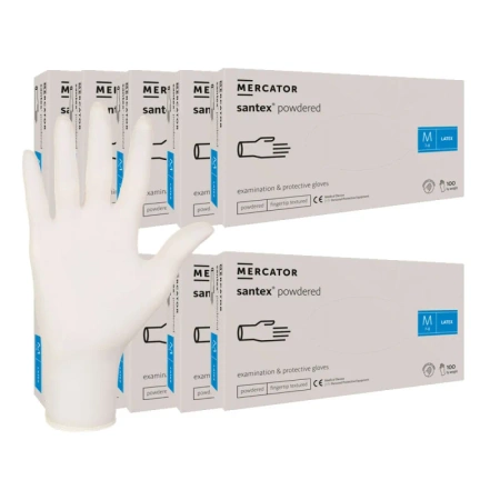 Rękawiczki lateksowe M pudrowane Santex powdered finger txt 100sztuk karton 10op