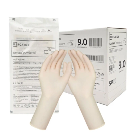Rękawiczki chirurgiczne lateksowe sterylne 9.0 pudrowane Mercator Santex Powdered 50 par