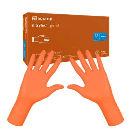 Rękawiczki nitrylowe M pomarańczowe Mercator Nitrylex High Risk 100szt