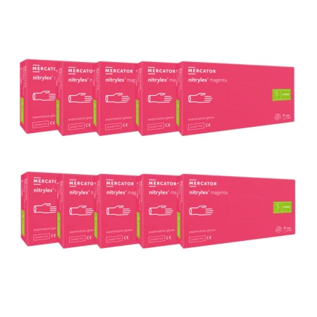 Rękawiczki nitrylowe S różowe Mercator Nitrylex Magenta 100sztuk karton 10op