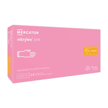 Rękawiczki nitrylowe XS różowe Mercator Nitrylex Pink 100sztuk karton 10op