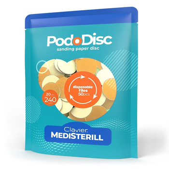 Nakładki ścierne tarcze wymienne PodoDisc Medisterill Clavier do pedicure gradacja 20mm, 240, 50szt