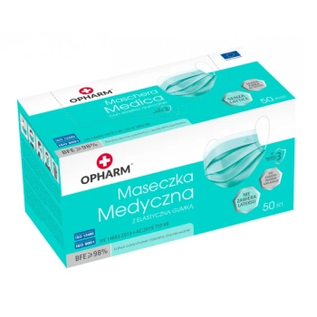 Kolorowa maseczka chirurgiczna medyczna 3-warstwy typ IIR turkusowa 50 szt turkusowy