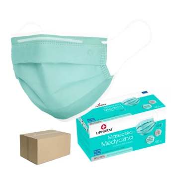 Kolorowa maseczka chirurgiczna medyczna 3-warstwy typ IIR turkusowa 50 szt x 24op