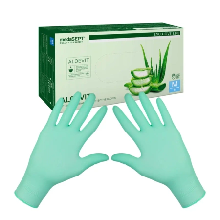 Rękawiczki nitrylowe M zielone z aloesem Aleovit medaSEPT 100sztuk