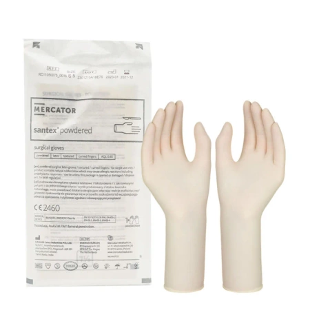 Rękawiczki chirurgiczne lateksowe sterylne 6.5 bezpudrowe Mercator Santex Powder-Free 1 para