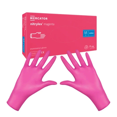 Rękawiczki nitrylowe M różowe Mercator Nitrylex Magenta 100sztuk