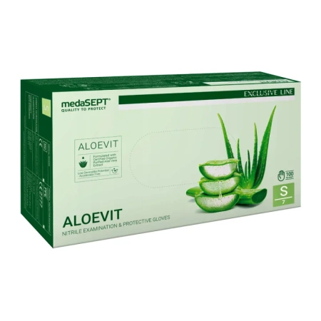 Rękawiczki nitrylowe S zielone z aloesem Aloevit medaSEPT 100sztuk karton 10op