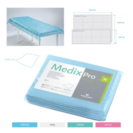 Prześcieradło jednorazowe 80cm x 210cm niebieskie 20g MedixPro 10szt