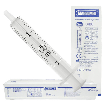 Strzykawka 2ml luer dwuczęściowa LuxInject Margomed 100szt