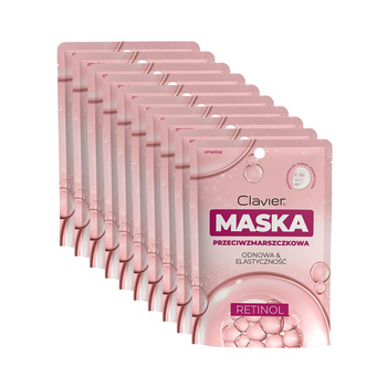 Maska do twarzy w płacie Clavier, przeciwzmarszczkowa z retinolem, 10szt.