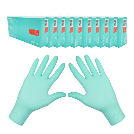 Rękawiczki nitrylowe L zielone Mercator Nitrylex Green 100sztuk karton 10op