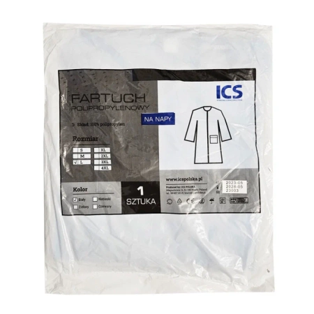 Fartuch jednorazowy biały L na napy (flizelina 22g) 100szt