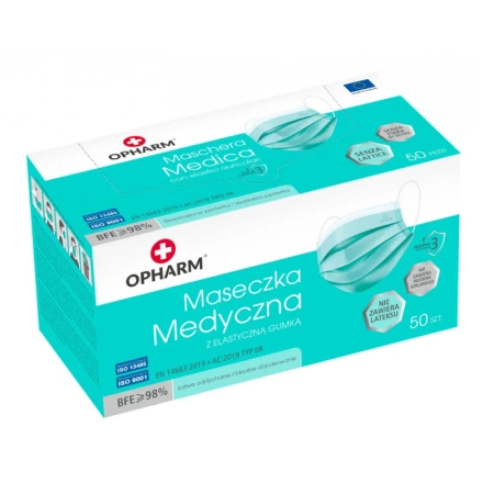 Kolorowa maseczka chirurgiczna medyczna 3-warstwy typ IIR turkusowa 50 szt x 24op