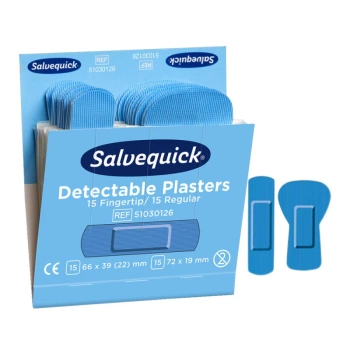 Niebieskie plastry wykrywalne na opuszki palców Cederroth Salvequick 30 szt.