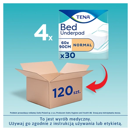 Podkład chłonny na łóżko 90cm x 60cm Tena Bed Normal 30 sztuk