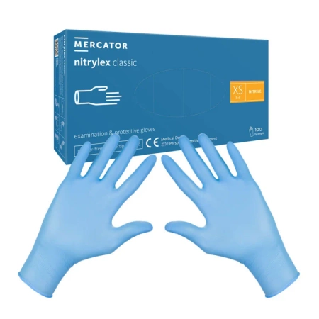 Rękawiczki nitrylowe XS niebieskie Mercator Nitrylex Classic 100sztuk