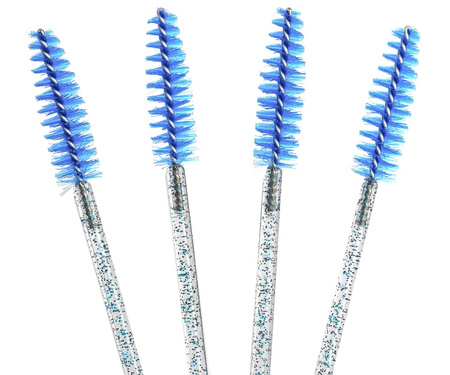 Szczoteczka spiralka - do rzęs, 50 szt. - niebieska, kryształ