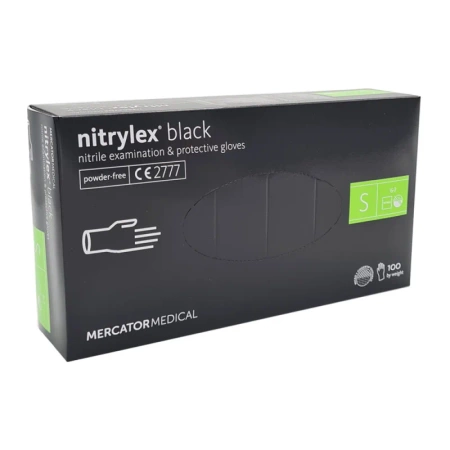 Rękawiczki nitrylowe S czarne Mercator Nitrylex Black 100sztuk karton 10op