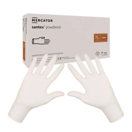 Rękawiczki lateksowe XL pudrowane Santex powdered finger txt 100sztuk