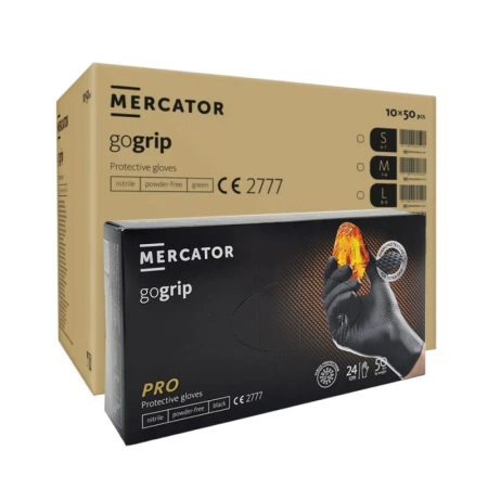 Rękawiczki nitrylowe S czarne Mercator Gogrip 50szt karton 10op