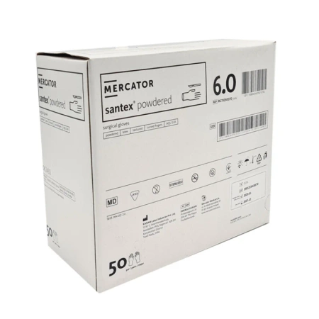 Rękawiczki chirurgiczne lateksowe sterylne 6.0 bezpudrowe Mercator Santex Powder-Free 50 par