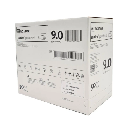 Rękawiczki chirurgiczne lateksowe sterylne 9.0 pudrowane Mercator Santex Powdered 50 par