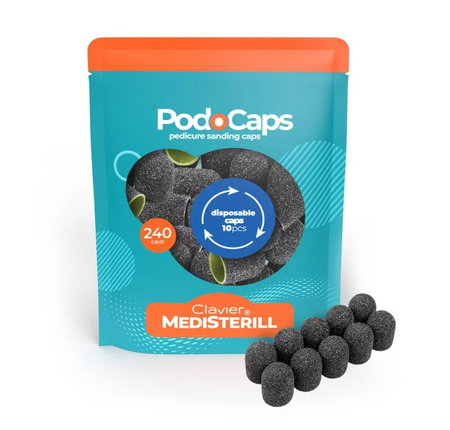 Kapturki Ścierne Clavier, Medisterill do Pedicure, Frezarki PodoCaps 10 mm 240 grit - 10szt.