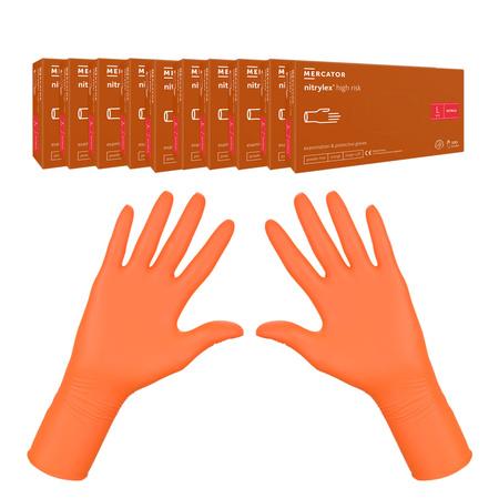 Rękawiczki nitrylowe L pomarańczowe Mercator Nitrylex High Risk 100szt karton 10op