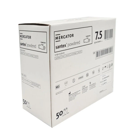 Rękawiczki chirurgiczne lateksowe sterylne 7.5 bezpudrowe Mercator Santex Powder-Free 50 par