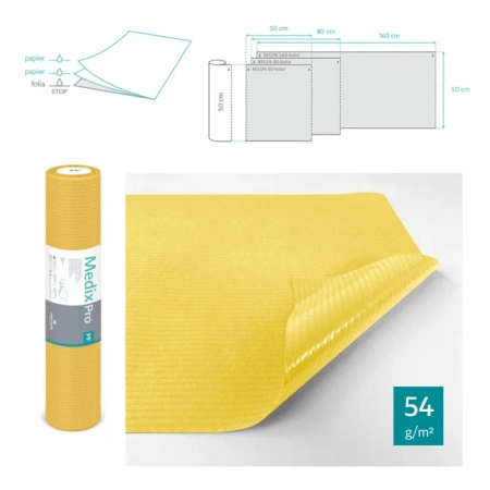 Podkład higieniczny na rolce 50cm x 50cm żółty podfoliowany 54g MedixPro 480szt