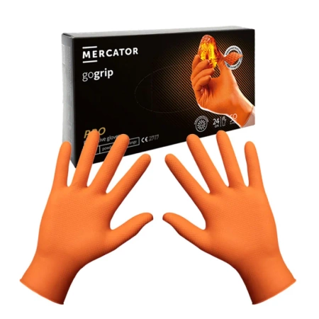 Rękawiczki nitrylowe M pomarańczowe Mercator Gogrip 50szt