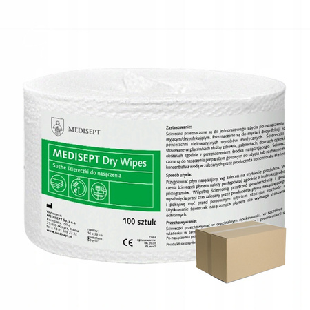 Suche ściereczki Dry Wipes Box do nasączenia preparatem dezynfekującym - wkład 100szt x 24op