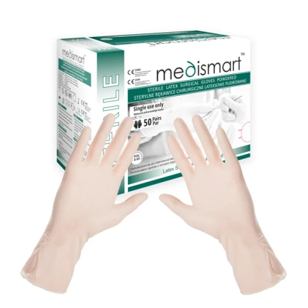 Rękawiczki chirurgiczne sterylne 6.5 lateksowe pudrowane Medismart 50 par
