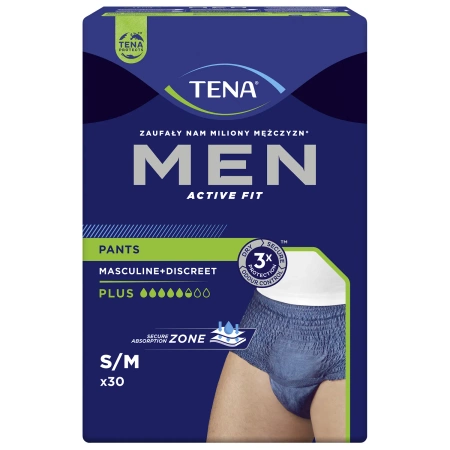 Tena Men Active Fit Pants, majtki chłonne, rozmiar S/M, 75-105 cm, Plus, 30 sztuk