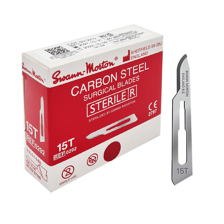 Ostrze chirurgiczne 15T sterylne 100szt stal węglowa Swann-Morton