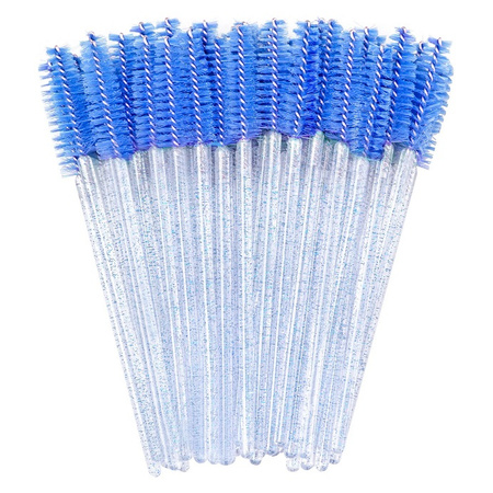 Szczoteczka spiralka - do rzęs, 50 szt. - niebieska, kryształ