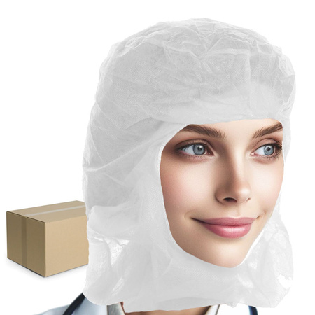 Kaptur jednorazowy kominiarka flizelinowa bez maski biały karton 100szt x 10op