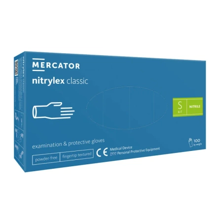 Rękawiczki nitrylowe S niebieskie Mercator Nitrylex Classic 100sztuk karton 10op