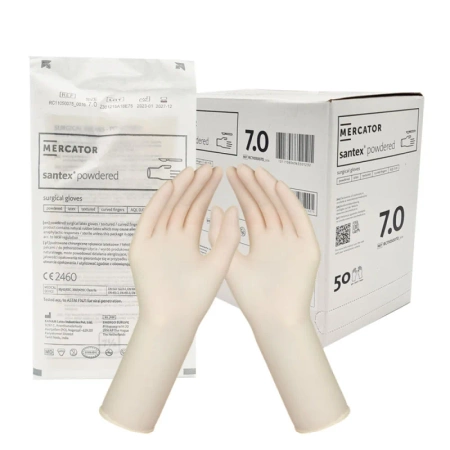 Rękawiczki chirurgiczne lateksowe sterylne 7.0 bezpudrowe Mercator Santex Powder-Free 50 par