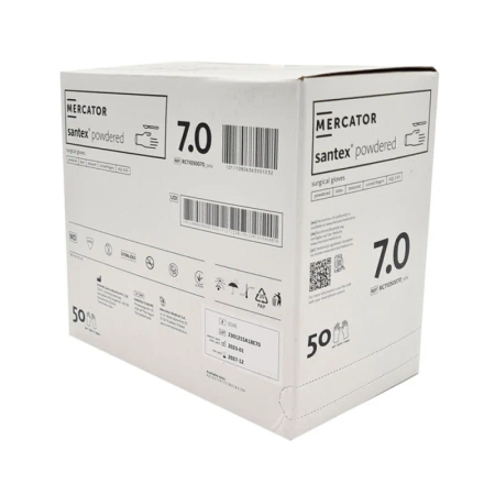 Rękawiczki chirurgiczne lateksowe sterylne 7.0 bezpudrowe Mercator Santex Powder-Free 50 par